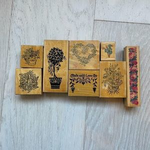 RUBBER STAMPS lot of 8 floral motif GUC